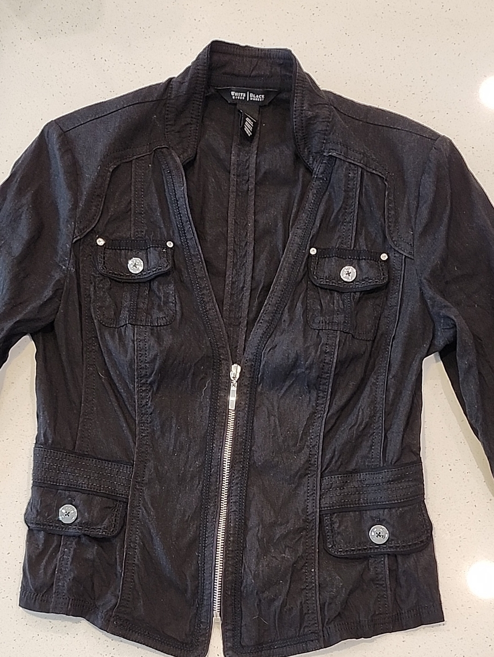 White House Black Market Black Utility Jacket with Front Zipper Size 6